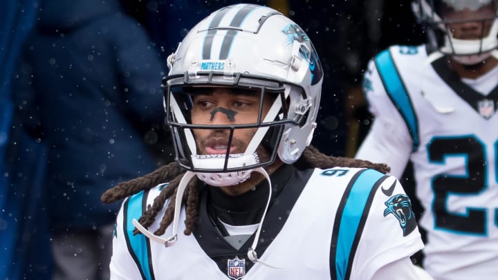 Dec 19, 2021; Orchard Park, New York, USA; Carolina Panthers cornerback Stephon Gilmore (9) enters Dec 19, 2021; Orchard Park, New York, USA; Carolina Panthers cornerback Stephon Gilmore (9) enters