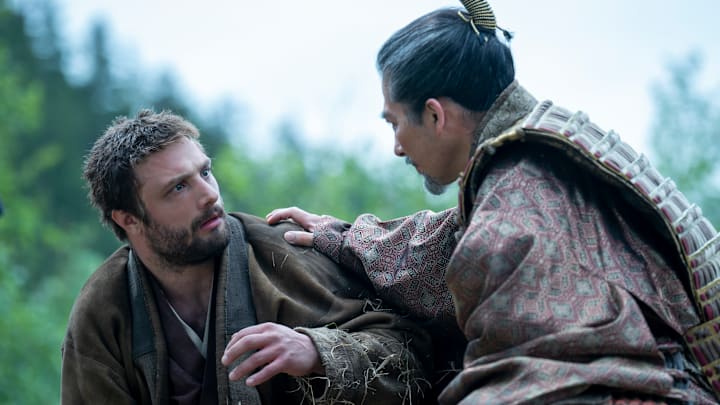 “SHOGUN” -- "A Dream of a Dream" -- Episode 10 (Airs April 23) Pictured (L-R): Cosmo Jarvis as John Blackthorne, Hiroyuki Sanada as Yoshii Toranaga. CR: Katie Yu/FX