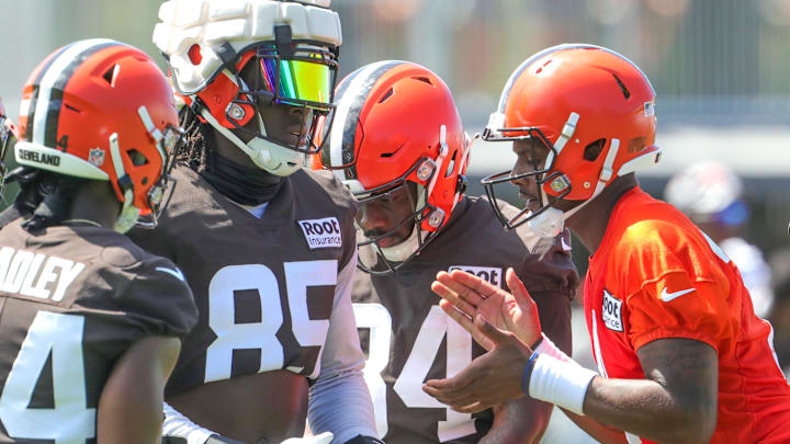 Browns quarterback Deshaun Watson calls a play in the huddle during training camp, Saturday, July Browns quarterback Deshaun Watson calls a play in the huddle during training camp, Saturday, July