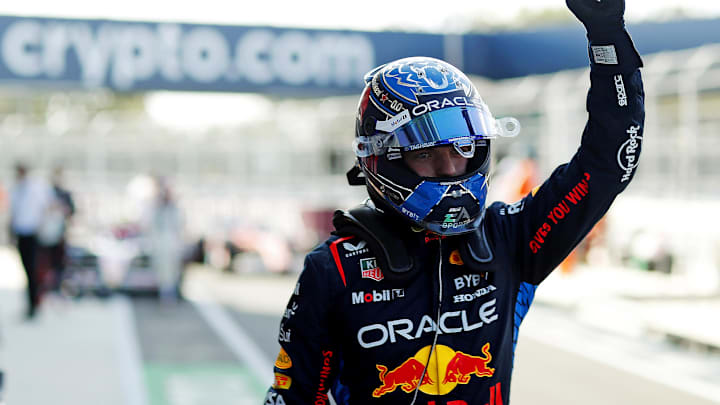 May 4, 2024; Miami Gardens, Florida, USA; Red Bull Racing driver Max Verstappen (1) celebrates