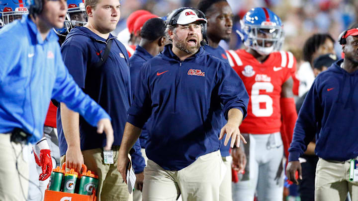 Oct 28, 2023; Oxford, Mississippi, USA; Mississippi Rebels defensive coorinator Pete Golding watches from the sidelines during the first half against the Vanderbilt Commodores at Vaught-Hemingway Stadium. Mandatory Credit: Petre Thomas-Imagn Images Oct 28, 2023; Oxford, Mississippi, USA; Mississippi Rebels defensive coorinator Pete Golding watches from the sidelines during the first half against the Vanderbilt Commodores at Vaught-Hemingway Stadium. Mandatory Credit: Petre Thomas-Imagn Images