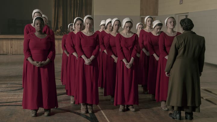 The Handmaid's Tale -- "Unfit" - Episode 308 -- June and the rest of the Handmaids shun Ofmatthew, and both are pushed to their limit at the hands of Aunt Lydia. Aunt Lydia reflects on her life and relationships before the rise of Gilead. June (Elisabeth Moss) and Aunt Lydia (Ann Dowd), shown. (Photo by: Sophie Giraud/Hulu)