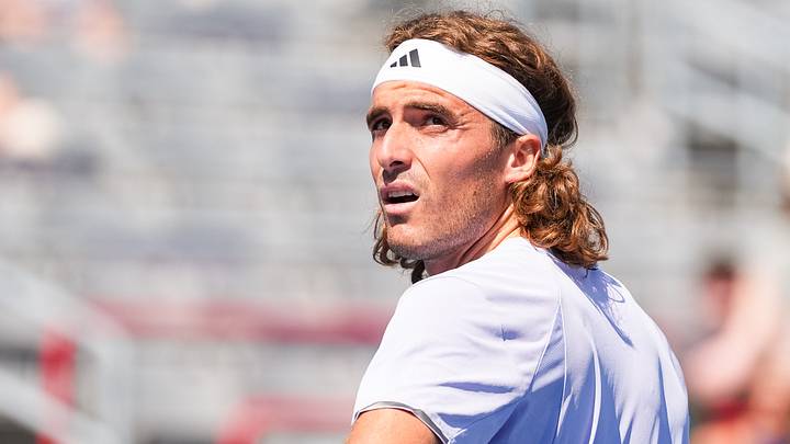 Aug 4, 2026; Montreal, QC, Canada; Stefanos Tsitsipas (GRE) looks on against Martin Damm (USA) in first round play at IGA Stadium. Mandatory Credit: David Kirouac-Imagn Images Aug 4, 2026; Montreal, QC, Canada; Stefanos Tsitsipas (GRE) looks on against Martin Damm (USA) in first round play at IGA Stadium. Mandatory Credit: David Kirouac-Imagn Images