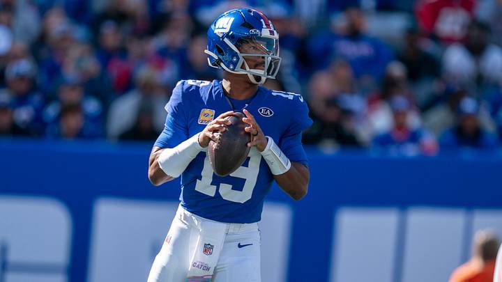 New York Giants quarterback Jameis Winston (19) looks to throw the ball during a week 6 NFL football game between New York Giants and New Orleans Saints on Sunday, Oct. 18, 2026, at MetLife Stadium in East Rutherford, NJ. New York Giants quarterback Jameis Winston (19) looks to throw the ball during a week 6 NFL football game between New York Giants and New Orleans Saints on Sunday, Oct. 18, 2026, at MetLife Stadium in East Rutherford, NJ.