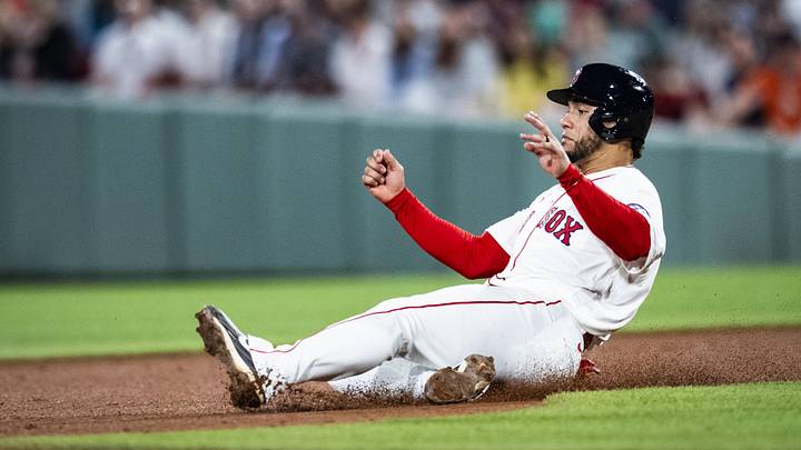 Jun 17, 2026; Boston, Massachusetts, USA; Boston Red Sox first baseman Willson Contreras (40) slides into a force out on second base in the seventh inning against the Toronto Blue Jays at Fenway Park. Mandatory Credit: Jaiden Tripi-Imagn Images