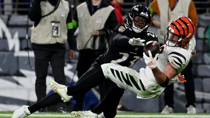 Nov 16, 2023; Baltimore, Maryland, USA; Baltimore Ravens cornerback Rock Ya-Sin (23) is called for Nov 16, 2023; Baltimore, Maryland, USA; Baltimore Ravens cornerback Rock Ya-Sin (23) is called for