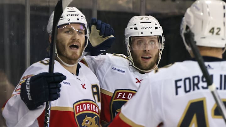 Matthew Tkachuk and Carter Verhaeghe in Game 1