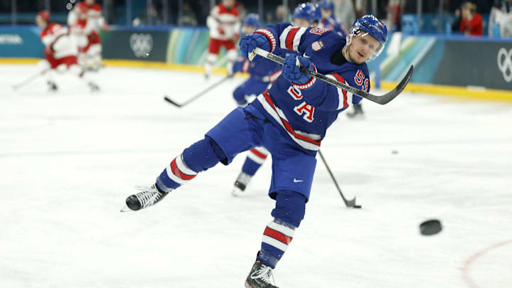 Jake Guentzel scored one goal in six games for Team USA in the Milan Cortina Olympics. Jake Guentzel scored one goal in six games for Team USA in the Milan Cortina Olympics.