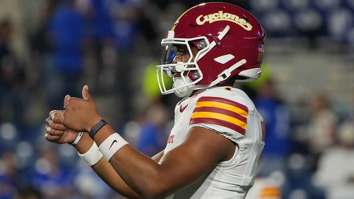 Oct 9, 2026; Provo, Utah, USA;  Iowa State Cyclones quarterback Jaylen Raynor (1) warms up prior to a game against the BYU Cougars at LaVell Edwards Stadium.  Mandatory Credit: Aaron Baker-Imagn Images