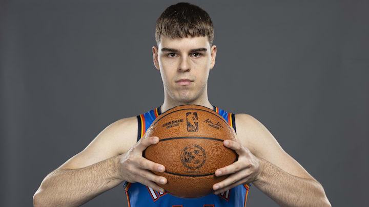 Sep 29, 2025; Oklahoma City, OK, USA; Oklahoma City Thunder guard Nikola Topic (44) poses for a photo during the 2025 Oklahoma City Thunder media day at Paycom Center. Mandatory Credit: Alonzo Adams-Imagn Images Sep 29, 2025; Oklahoma City, OK, USA; Oklahoma City Thunder guard Nikola Topic (44) poses for a photo during the 2025 Oklahoma City Thunder media day at Paycom Center. Mandatory Credit: Alonzo Adams-Imagn Images