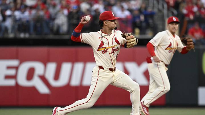 May 2, 2026; St. Louis, Missouri, USA; St. Louis Cardinals shortstop Masyn Winn (0) turns a double play against the Los Angeles Dodgers in the fifth inning at Busch Stadium. Mandatory Credit: Joe Puetz-Imagn Images May 2, 2026; St. Louis, Missouri, USA; St. Louis Cardinals shortstop Masyn Winn (0) turns a double play against the Los Angeles Dodgers in the fifth inning at Busch Stadium. Mandatory Credit: Joe Puetz-Imagn Images