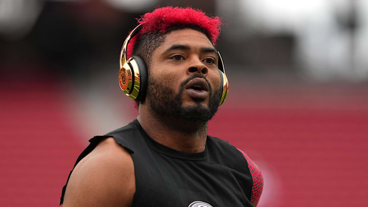 Sep 28, 2025; Santa Clara, California, USA; San Francisco 49ers wide receiver Jauan Jennings (15) before the game against the Jacksonville Jaguars at Levi's Stadium. Mandatory Credit: Darren Yamashita-Imagn Images
