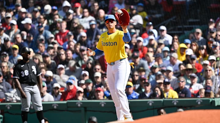 Apr 20, 2025; Boston, Massachusetts, USA; Boston Red Sox first baseman Triston Casas (36) makes a catch for an out against the Chicago White Sox during the sixth inning at Fenway Park. Mandatory Credit: Eric Canha-Imagn Images Apr 20, 2025; Boston, Massachusetts, USA; Boston Red Sox first baseman Triston Casas (36) makes a catch for an out against the Chicago White Sox during the sixth inning at Fenway Park. Mandatory Credit: Eric Canha-Imagn Images