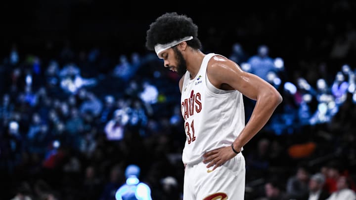 Cleveland Cavaliers center Jarrett Allen during the first half against the Brooklyn Nets at Barclays Center. Cleveland Cavaliers center Jarrett Allen during the first half against the Brooklyn Nets at Barclays Center.