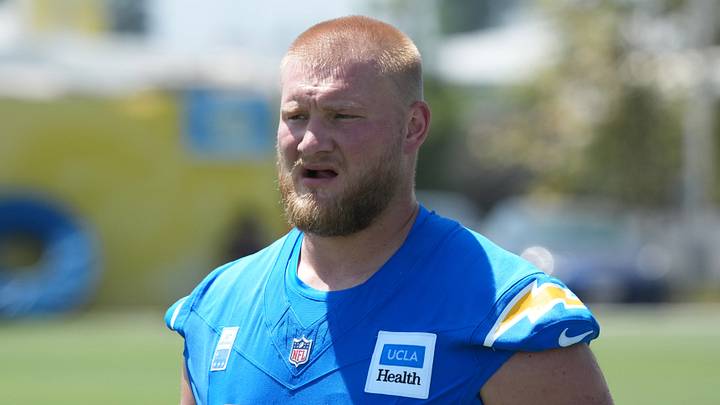 Jul 30, 2026; El Segundo, CA, USA; Los Angeles Chargers center Tyler Biadasz (63) at training camp at The Bolt. Mandatory Credit: Kirby Lee-Imagn Images