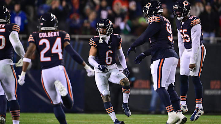 Kyler Gordon celebrates a fumble recovery against Seattle during the Bears' 6-3 loss at Soldier Field in December.