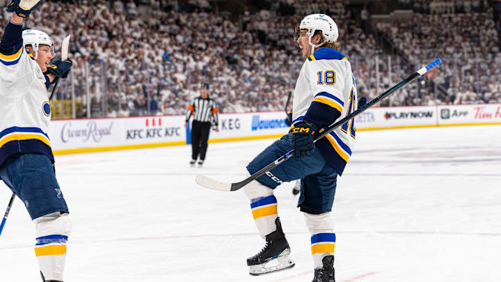 St. Louis Blues forward Robert Thomas celebrating a goal