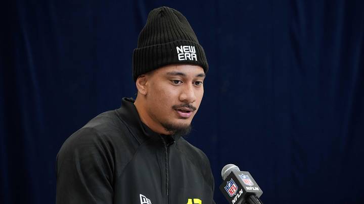 Miami linebacker Francisco Mauigoa (LB17) during the 2025 NFL Scouting Combine at the Indiana Convention Center. Miami linebacker Francisco Mauigoa (LB17) during the 2025 NFL Scouting Combine at the Indiana Convention Center.