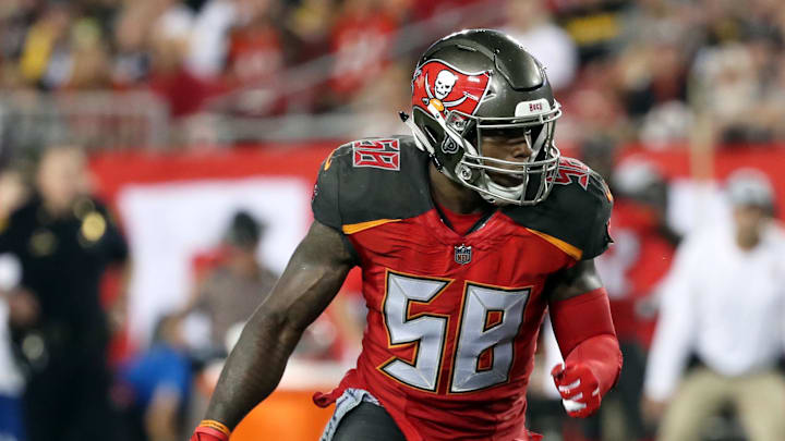 Sep 24, 2018; Tampa, FL, USA; Tampa Bay Buccaneers outside linebacker Kwon Alexander (58) defends during the second half at Raymond James Stadium. Mandatory Credit: Kim Klement-Imagn Images Sep 24, 2018; Tampa, FL, USA; Tampa Bay Buccaneers outside linebacker Kwon Alexander (58) defends during the second half at Raymond James Stadium. Mandatory Credit: Kim Klement-Imagn Images