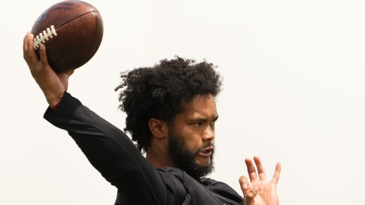 Arizona Cardinals quarterback Kyler Murray (1) during organized team activities in Tempe on May 20, 2024. Arizona Cardinals quarterback Kyler Murray (1) during organized team activities in Tempe on May 20, 2024.