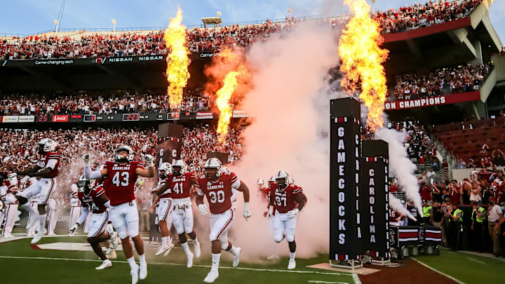 The South Carolina football team coming out of the tunnel at Williams-Brice Stadium to 2001