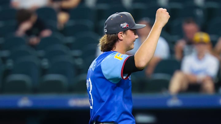 Jul 13, 2024; Arlington, TX, USA; National League Future pitcher Bubba Chandler reacts after the game against the American League Future team during the Major league All-Star Futures game at Globe Life Field. Mandatory Credit: Kevin Jairaj-Imagn Images Jul 13, 2024; Arlington, TX, USA; National League Future pitcher Bubba Chandler reacts after the game against the American League Future team during the Major league All-Star Futures game at Globe Life Field. Mandatory Credit: Kevin Jairaj-Imagn Images