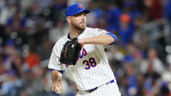 Sep 22, 2024; New York City, New York, USA; New York Mets pitcher Tylor Megill (38) delivers a pitch against the Philadelphia Phillies during the first inning at Citi Field. Mandatory Credit: Gregory Fisher-Imagn Images Sep 22, 2024; New York City, New York, USA; New York Mets pitcher Tylor Megill (38) delivers a pitch against the Philadelphia Phillies during the first inning at Citi Field. Mandatory Credit: Gregory Fisher-Imagn Images