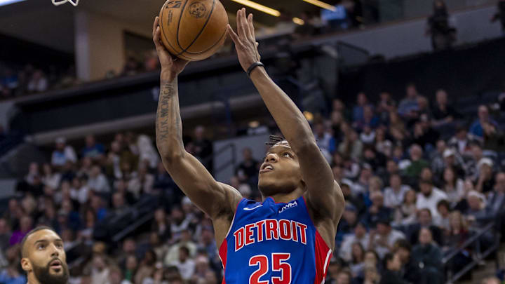 Mar 27, 2024; Minneapolis, Minnesota, USA; Marcus Sasser (25) drives to the basket and shoots
