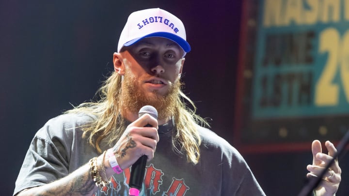 George Kittle greets the crowd during the “Tight Ends & Friends” concert at Brooklyn Bowl Tuesday, June 18, 2024 in Nashville, Tenn. George Kittle greets the crowd during the “Tight Ends & Friends” concert at Brooklyn Bowl Tuesday, June 18, 2024 in Nashville, Tenn.