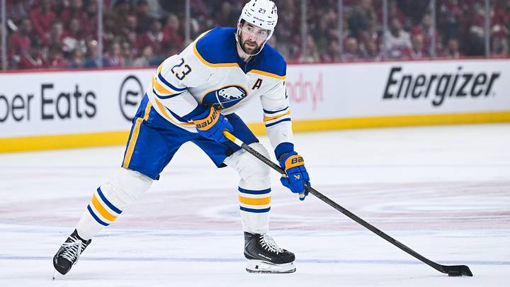 Buffalo Sabres defenseman Mattias Samuelsson (23) plays the puck against the Montreal Canadiens during the second period in game six of the second round of the 2026 Stanley Cup Playoffs at Bell Centre. Mandatory Credit: David Kirouac-Imagn Images Buffalo Sabres defenseman Mattias Samuelsson (23) plays the puck against the Montreal Canadiens during the second period in game six of the second round of the 2026 Stanley Cup Playoffs at Bell Centre. Mandatory Credit: David Kirouac-Imagn Images