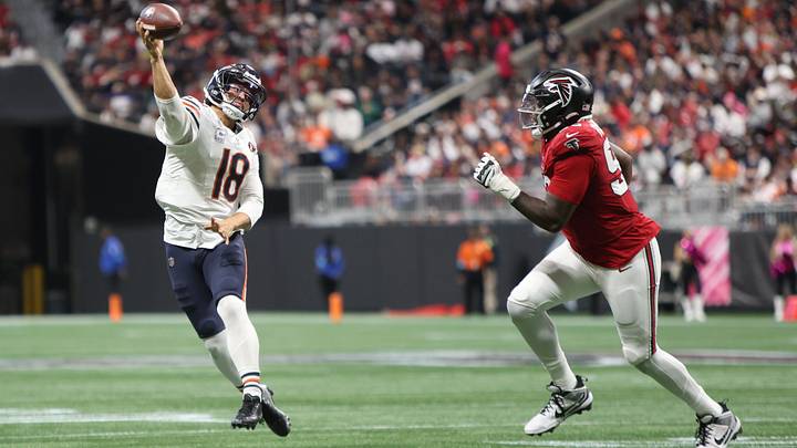 Clad in his Cladix cleats, Caleb Williams looks to throw against the Atlanta Falcons. Clad in his Cladix cleats, Caleb Williams looks to throw against the Atlanta Falcons.