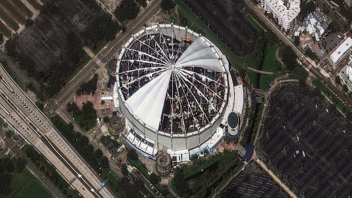 The roof of Tropicana Field, home of the Tampa Bay Rays MLB team, was torn off by Hurricane Milton's powerful winds. 