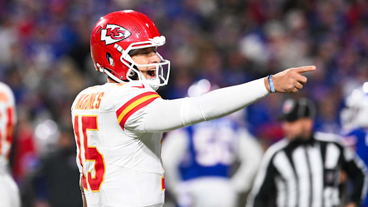 Nov 2, 2025; Orchard Park, New York, USA; Kansas City Chiefs quarterback Patrick Mahomes (15) reacts in the second half against the Buffalo Bills at Highmark Stadium. Mandatory Credit: Mark Konezny-Imagn Images Nov 2, 2025; Orchard Park, New York, USA; Kansas City Chiefs quarterback Patrick Mahomes (15) reacts in the second half against the Buffalo Bills at Highmark Stadium. Mandatory Credit: Mark Konezny-Imagn Images