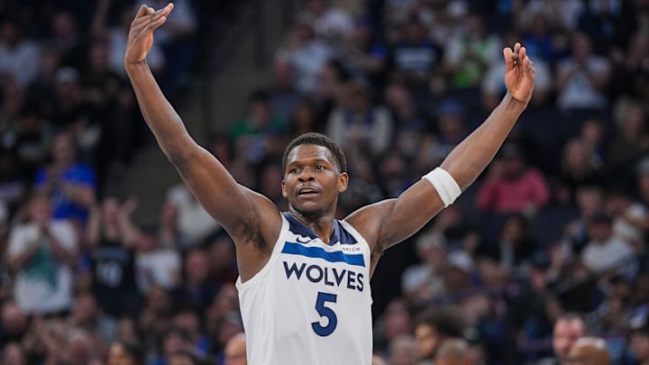 Minnesota Timberwolves guard Anthony Edwards celebrates against the Dallas Mavericks.