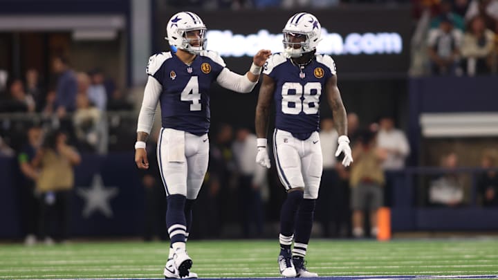 Dallas Cowboys wide receiver CeeDee Lamb (88) and quarterback Dak Prescott.
