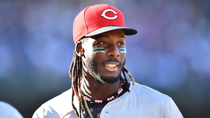 Sep 29, 2024; Chicago, Illinois, USA; Cincinnati Reds shortstop Elly De La Cruz (44) during the sixth inning against the Chicago Cubs at Wrigley Field. Mandatory Credit: Patrick Gorski-Imagn Images