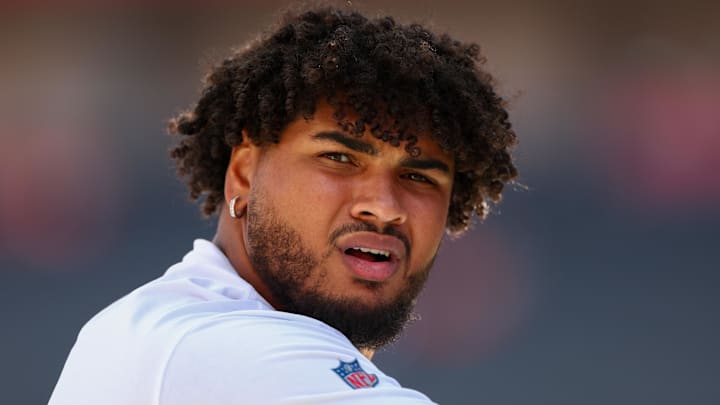 Sep 22, 2024; Tampa, Florida, USA; Tampa Bay Buccaneers offensive tackle Tristan Wirfs (78) warms up before a game against the Denver Broncos at Raymond James Stadium. Mandatory Credit: Nathan Ray Seebeck-Imagn Images