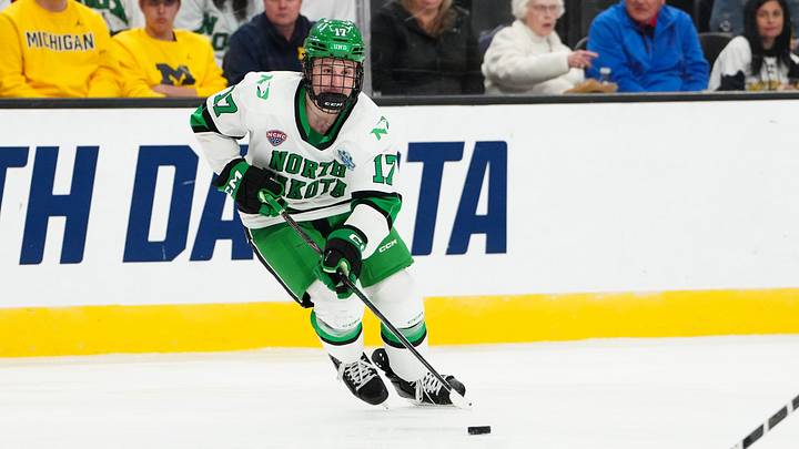 Calgary Flames prospect Cole Reschny with North Dakota University