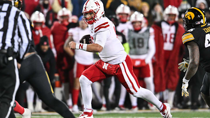 Nebraska quarterback Dylan Raiola runs with the ball during the second quarter.