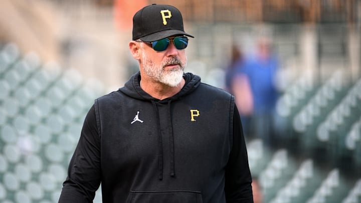 May 16, 2023; Detroit, Michigan, USA; Pittsburgh Pirates manager Derek Shelton (17) looks on before