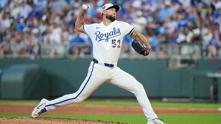 Jul 4, 2026; Kansas City, Missouri, USA; Kansas City Royals pitcher Michael Wacha (52) delivers a pitch against the Philadelphia Phillies during the fourth inning at Kauffman Stadium. Mandatory Credit: Denny Medley-Imagn Images Jul 4, 2026; Kansas City, Missouri, USA; Kansas City Royals pitcher Michael Wacha (52) delivers a pitch against the Philadelphia Phillies during the fourth inning at Kauffman Stadium. Mandatory Credit: Denny Medley-Imagn Images