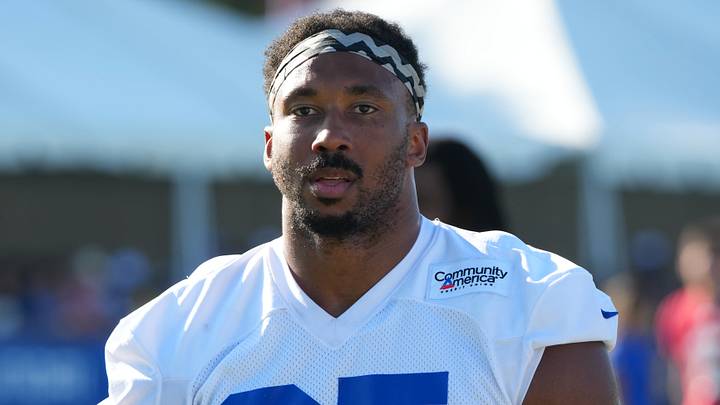 Los Angeles Rams defensive end Myles Garrett (95) during training camp at Loyola Marymount University. Mandatory Credit: Kirby Lee-Imagn Images Los Angeles Rams defensive end Myles Garrett (95) during training camp at Loyola Marymount University. Mandatory Credit: Kirby Lee-Imagn Images