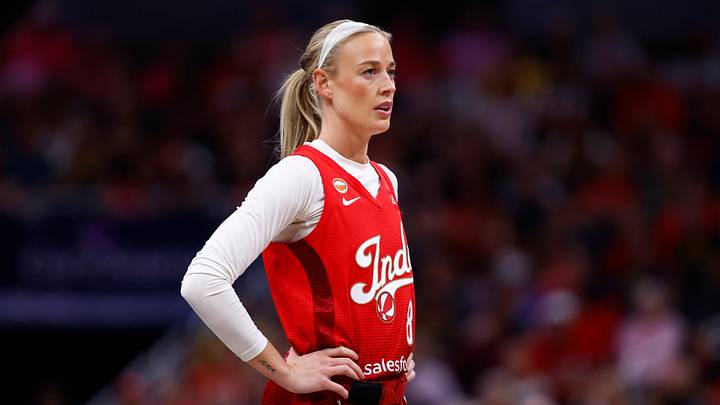 Sophie Cunningham looks on during an Indiana Fever game. Sophie Cunningham looks on during an Indiana Fever game.