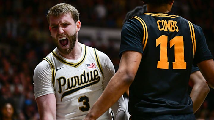 Purdue Boilermakers guard Braden Smith (3) reacts to scoring during a foul.