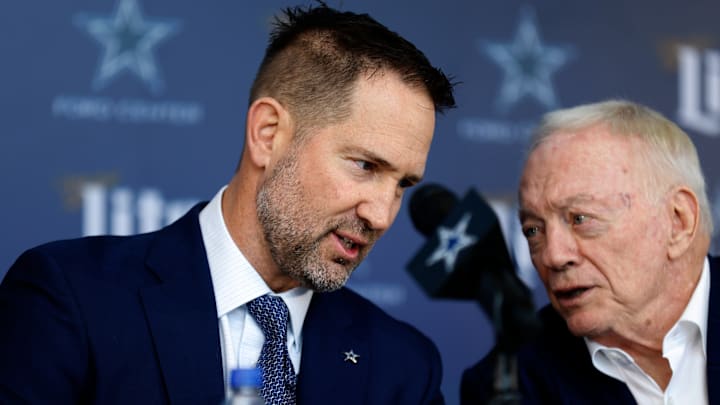 Jerry Jones and new Dallas Cowboys head coach Brian Schottenheimer