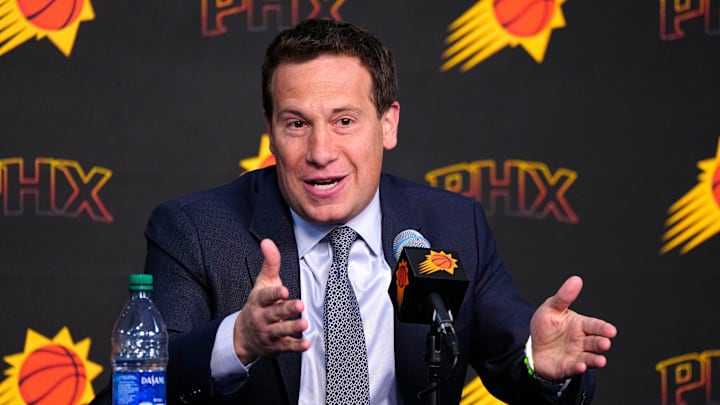 Suns owner Mat Ishbia speaks with the press during a news conference at Footprint Center in Phoenix on May 1, 2024. Suns owner Mat Ishbia speaks with the press during a news conference at Footprint Center in Phoenix on May 1, 2024.