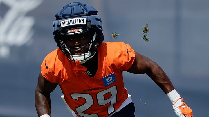 Jul 24, 2025; Englewood, CO, USA; Denver Broncos cornerback Ja'Quan McMillian (29) during Denver Broncos Training Camp. 