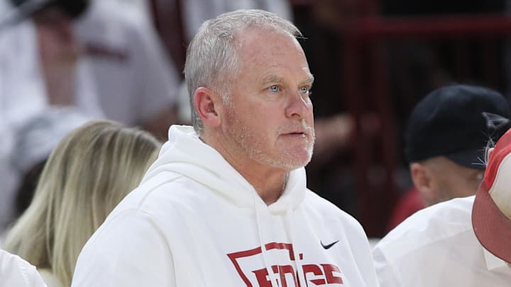 Arkansas Razorbacks athletics director Hunter Yurachek during the game against the Duke Blue Devils at Bud Walton Arena. Arkansas Razorbacks athletics director Hunter Yurachek during the game against the Duke Blue Devils at Bud Walton Arena.