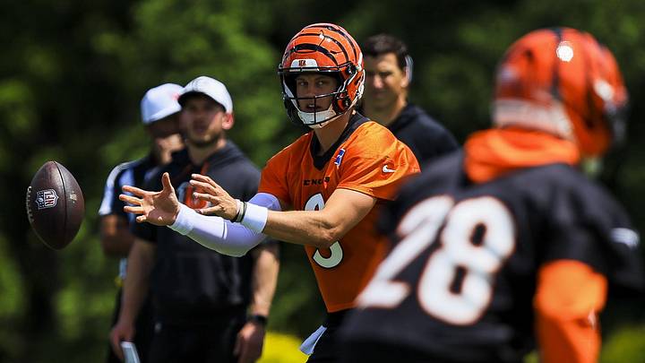 Jun 16, 2026; Cincinnati, OH, USA; Cincinnati Bengals quarterback Joe Burrow (9) snaps the ball during minicamp at Kettering Health Practice Fields. Mandatory Credit: Katie Stratman-Imagn Images Jun 16, 2026; Cincinnati, OH, USA; Cincinnati Bengals quarterback Joe Burrow (9) snaps the ball during minicamp at Kettering Health Practice Fields. Mandatory Credit: Katie Stratman-Imagn Images