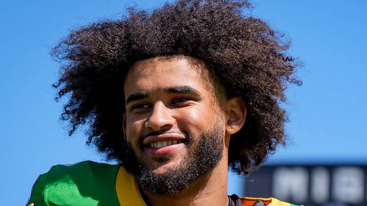Oregon quarterback Dante Moore walks off the field following the Oregon Ducks annual spring game on April 25, 2026 at Autzen Stadium in Eugene, Oregon.